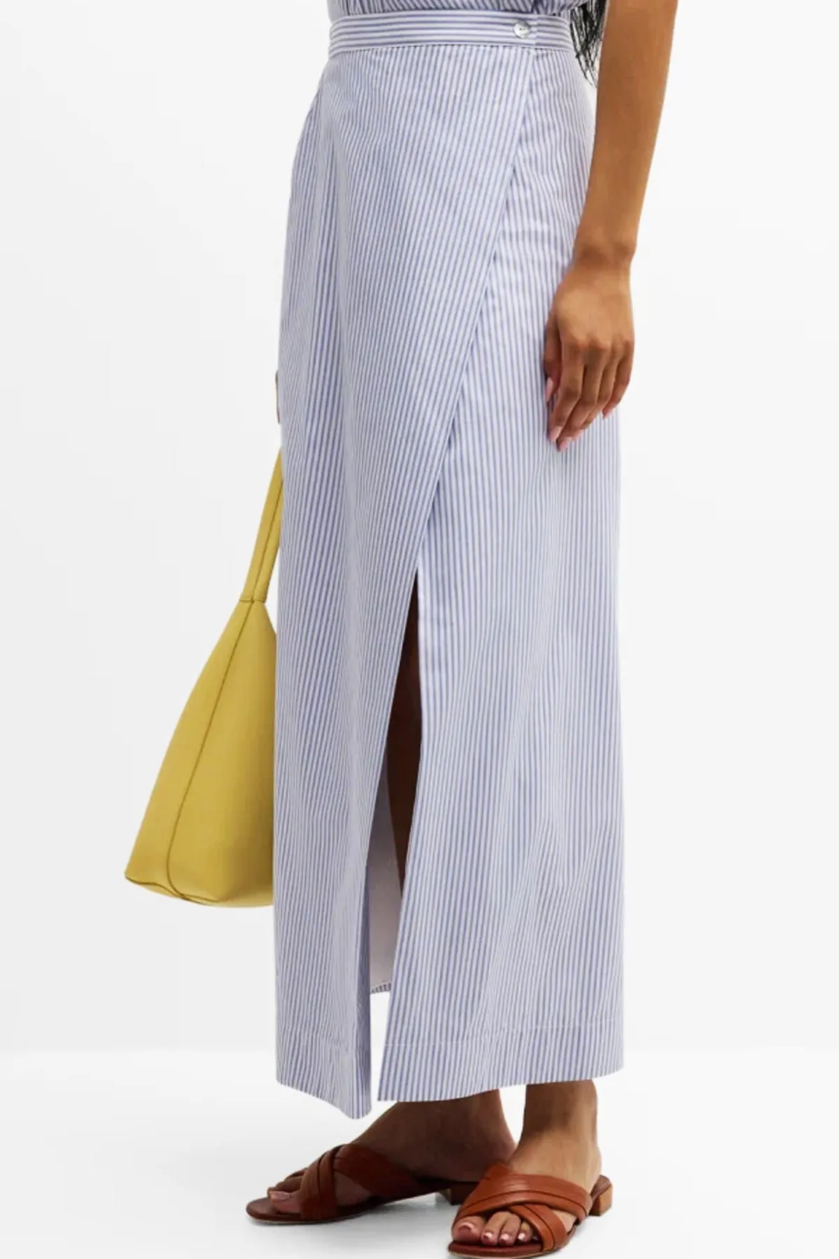 Slit Hem Maxi Wrap Skirt Blue Stripe