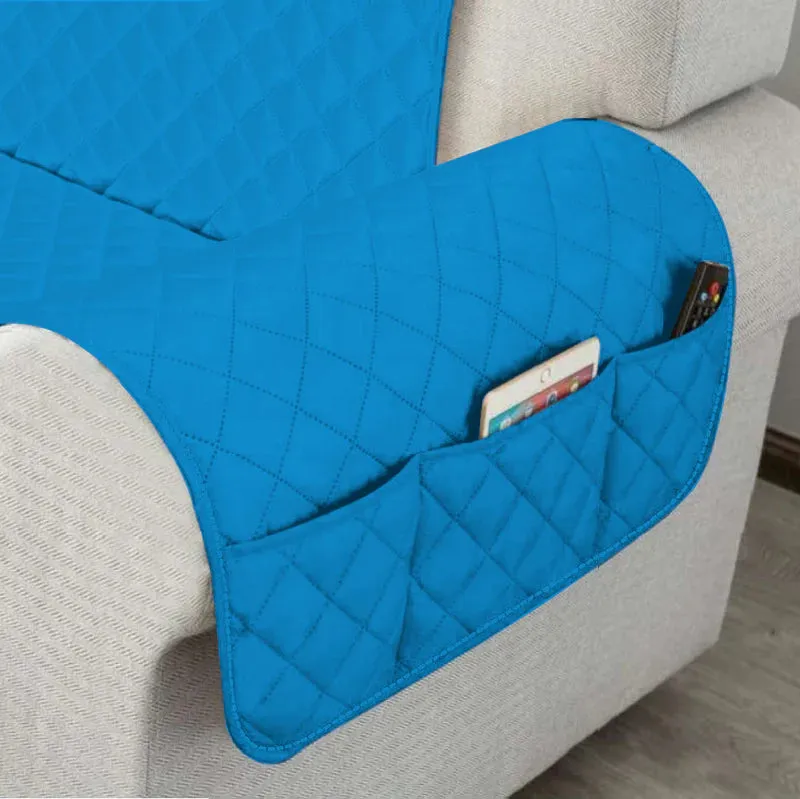 Sofa Cover-Aqua Blue With Pockets