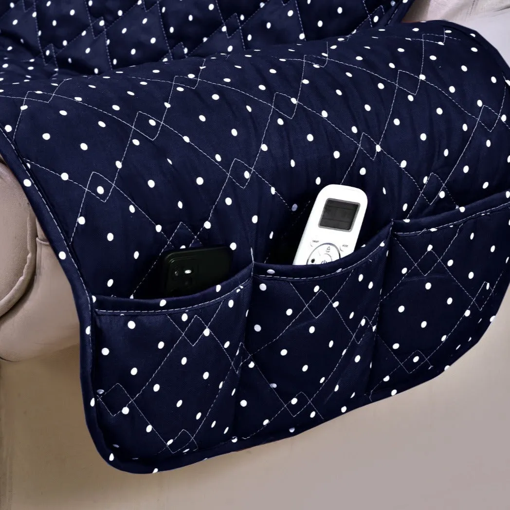 Sofa Cover-Blue Polka With Pockets