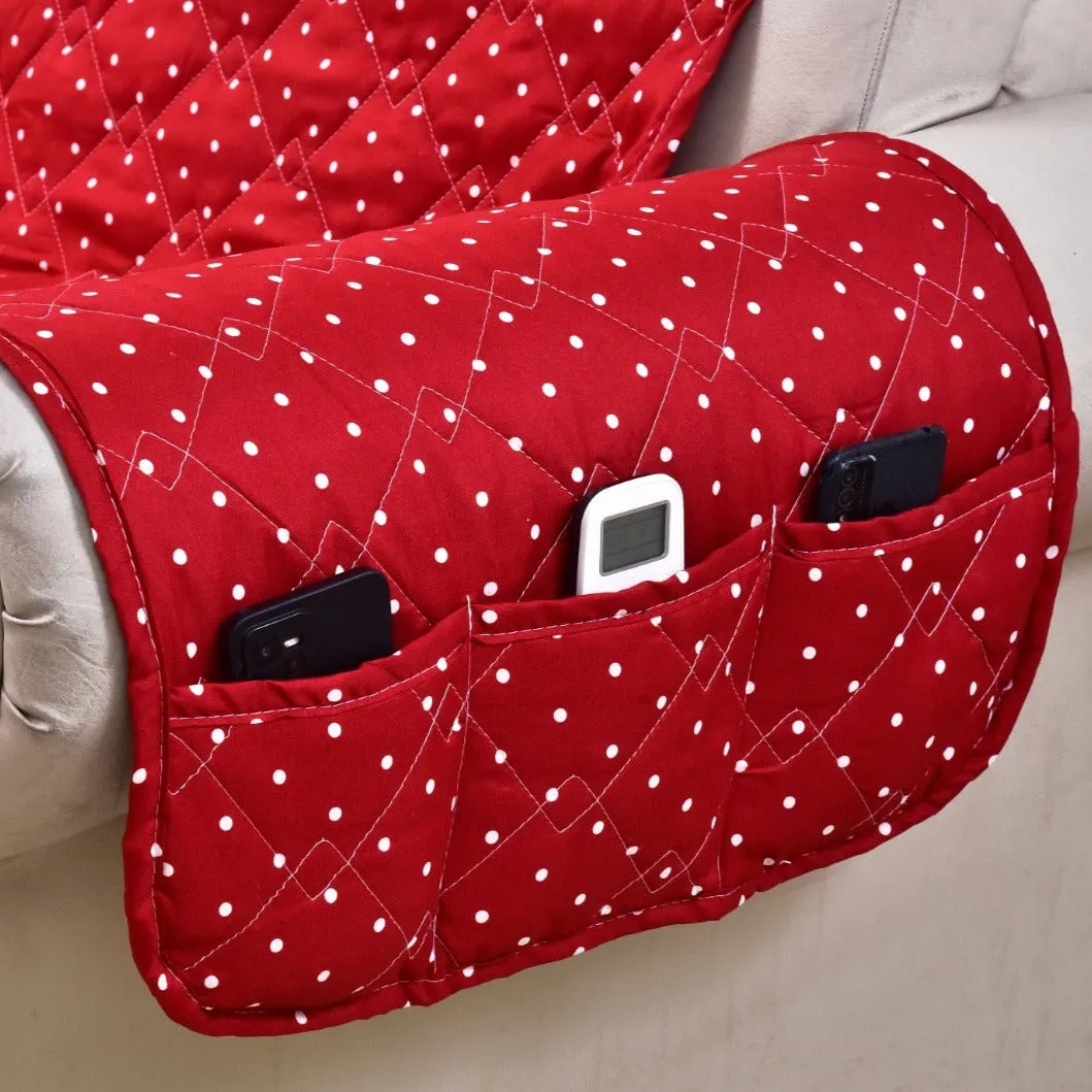 Sofa Cover-Maroon Polka With Pockets