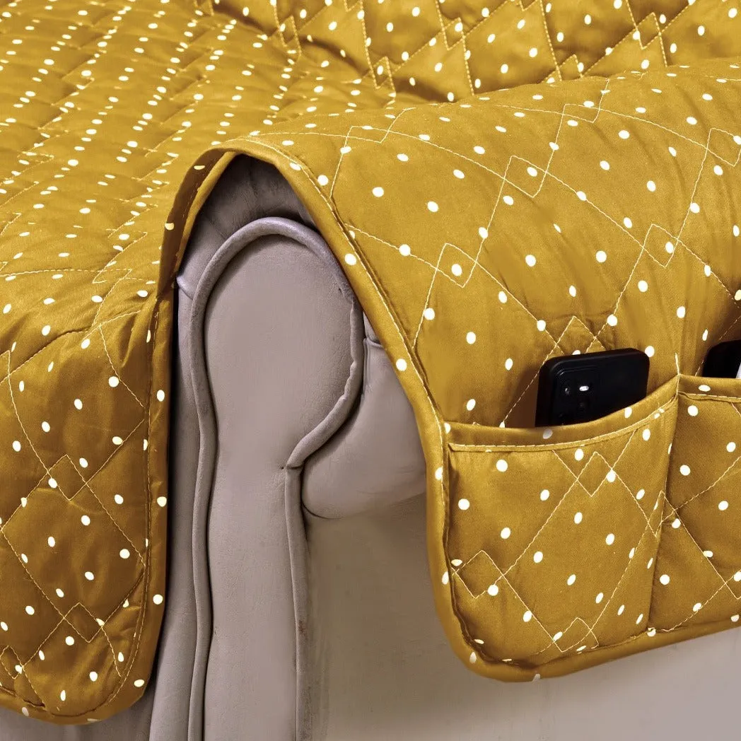 Sofa Cover-Mustard Polka With Pockets