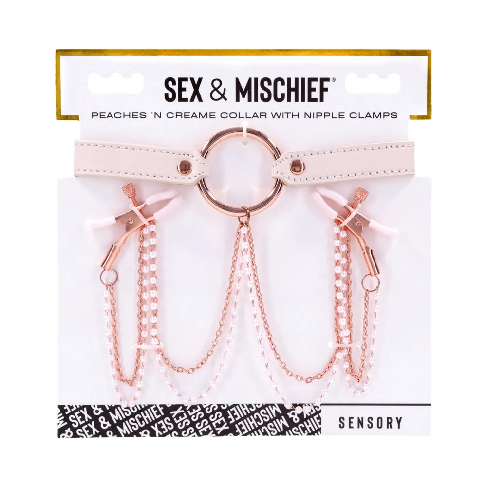 Sportsheets Sex & Mischief Peaches 'n CreaMe Collar with Nipple Clamps