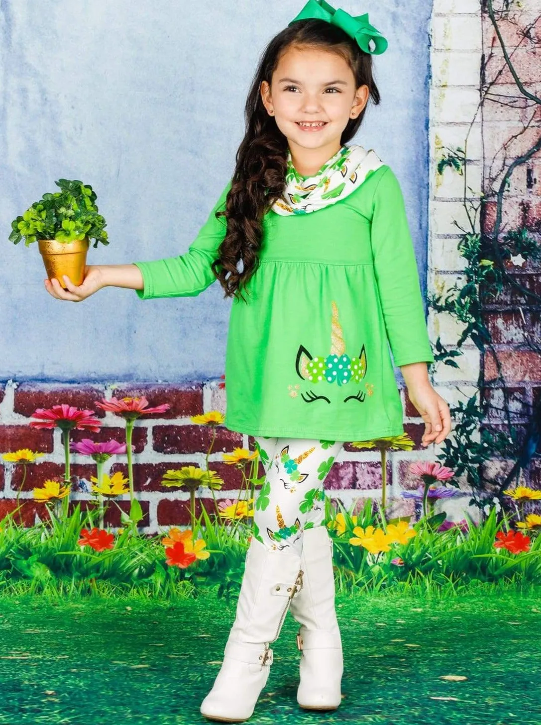 St. Patty's Unicorn Tunic, Scarf And Legging Set