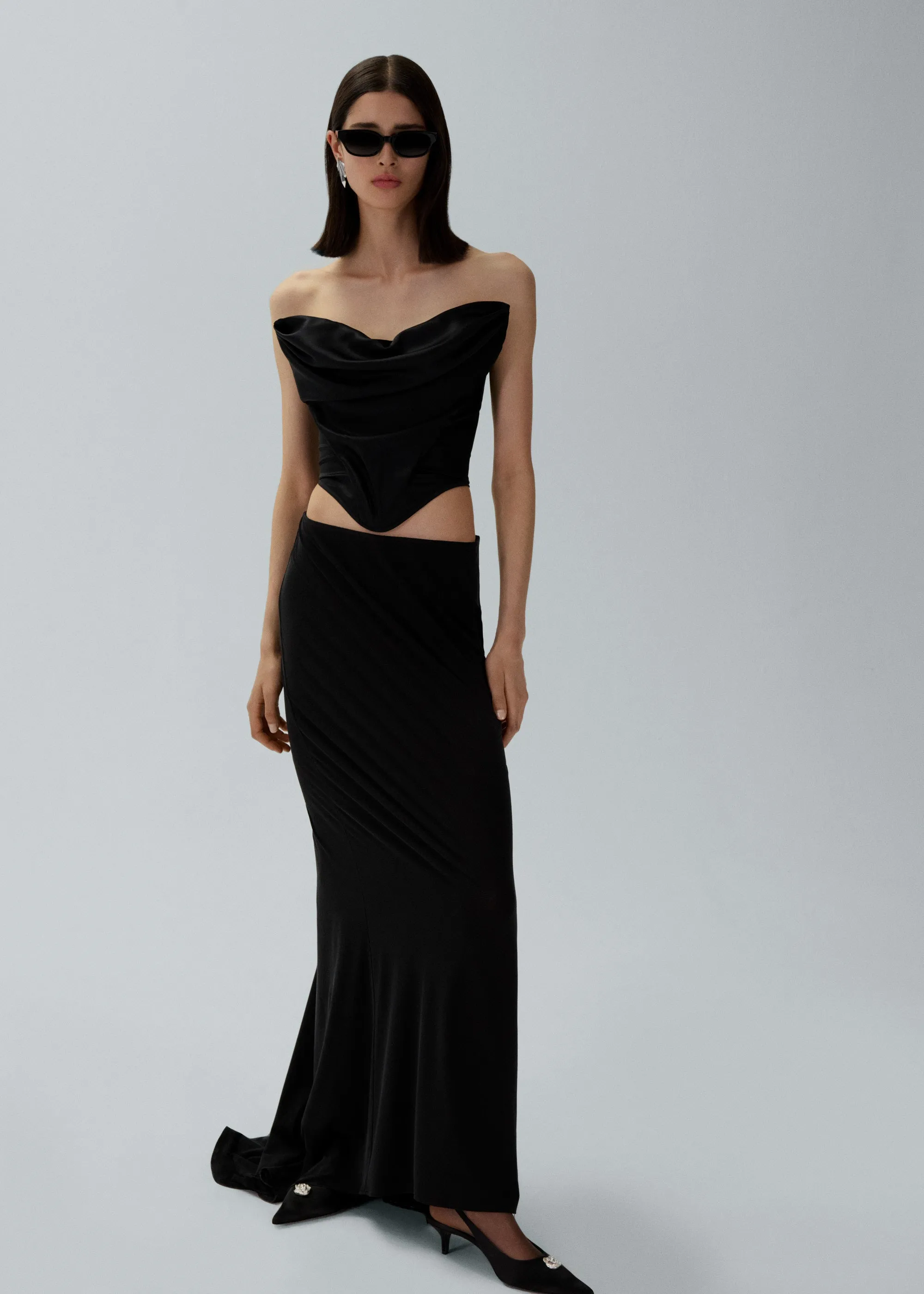 Stretch silk maxi skirt in black