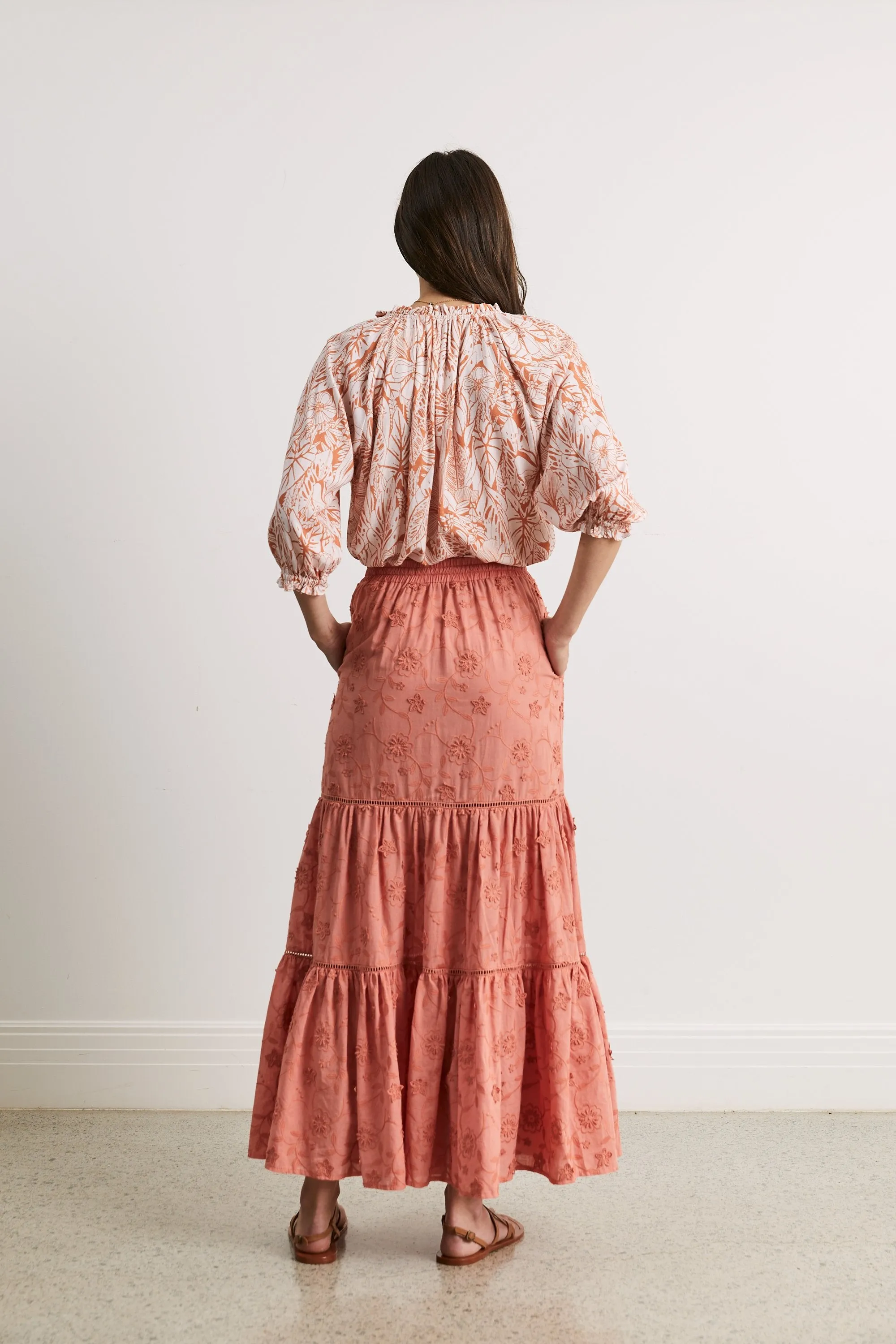 Tabitha Tiered Maxi Skirt in Terracotta