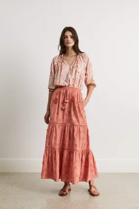 Tabitha Tiered Maxi Skirt in Terracotta