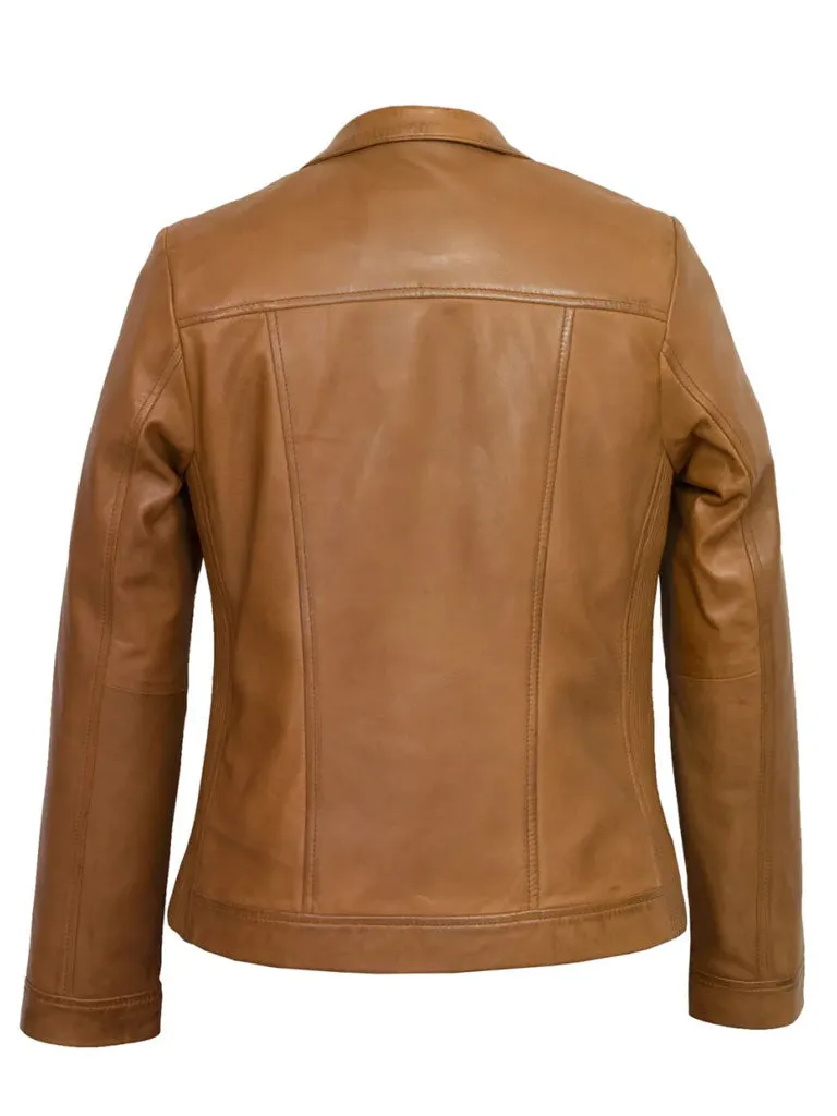 Tan Brown Notch Biker Leather Jacket