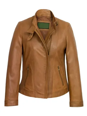 Tan Brown Notch Biker Leather Jacket