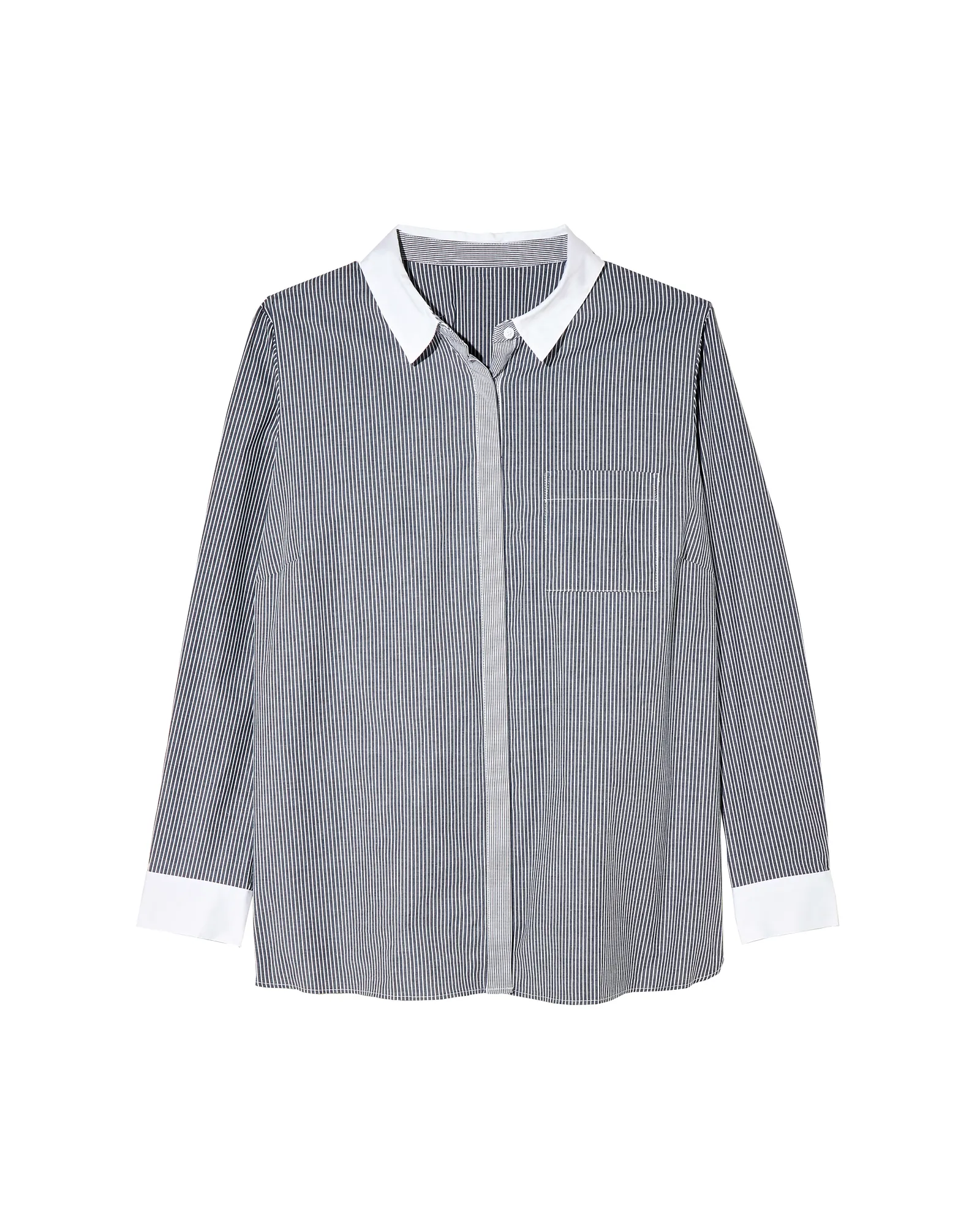 Teresa Button-Down Contrast Top | Charcoal Grey / White