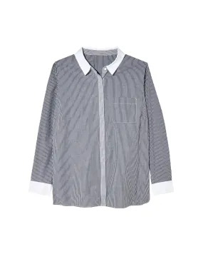 Teresa Button-Down Contrast Top | Charcoal Grey / White