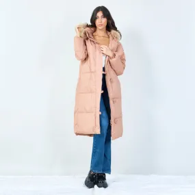 Toggle-front long parka with faux fur hood wholesale