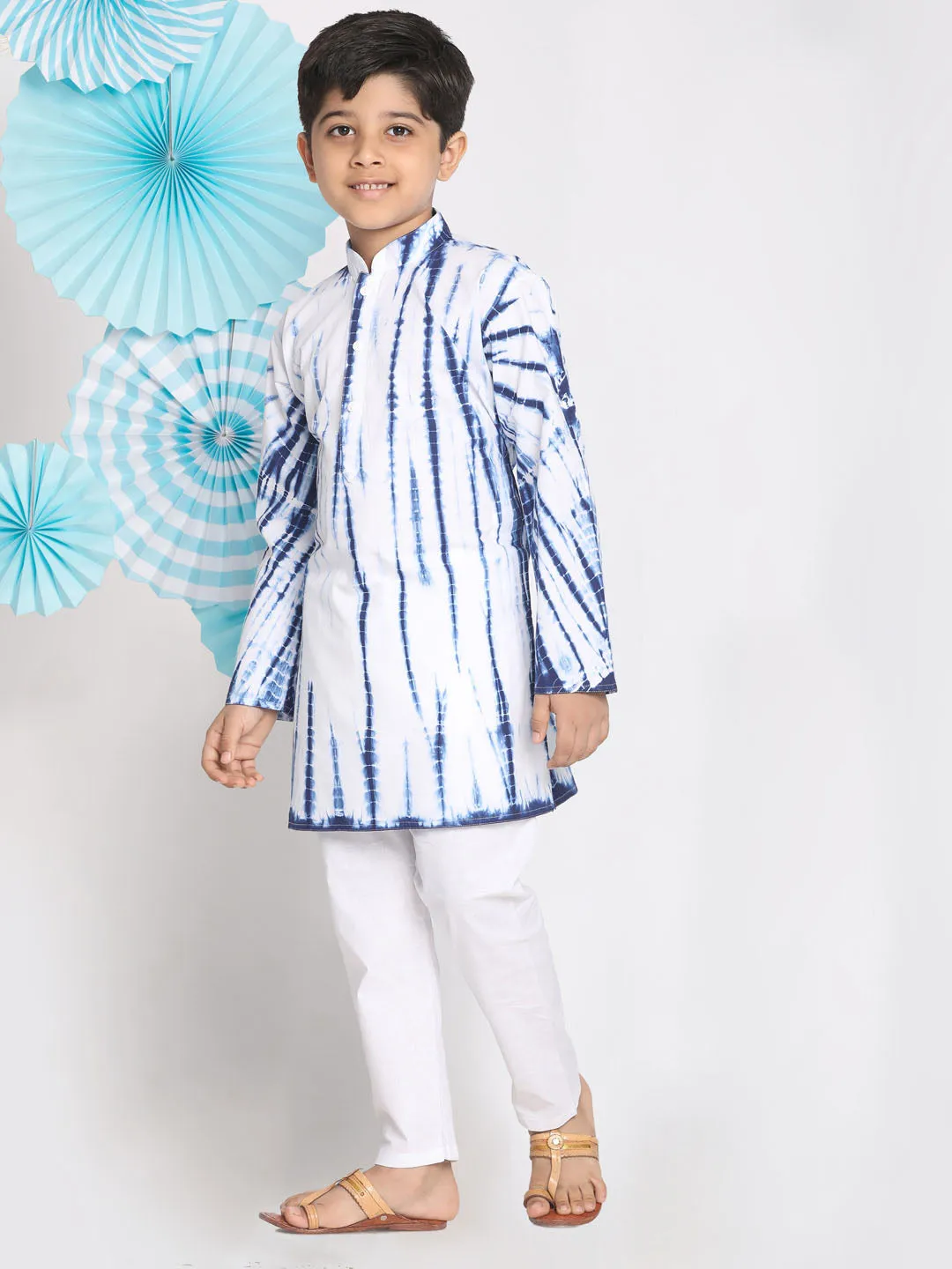 VASTRAMAY Blue Tie And Dye Pattern Cotton Siblings Set