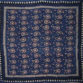 Veggie Dye Block Print Paisley Scarf Light Cotton 42 x 42 Indigo