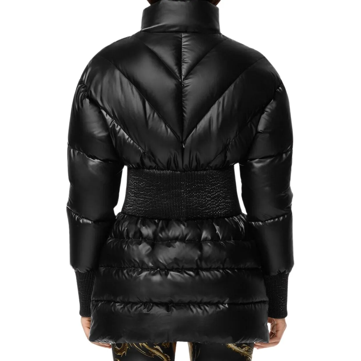 Versace Jeans Couture Baroque Buckle Black Puffer Jacket