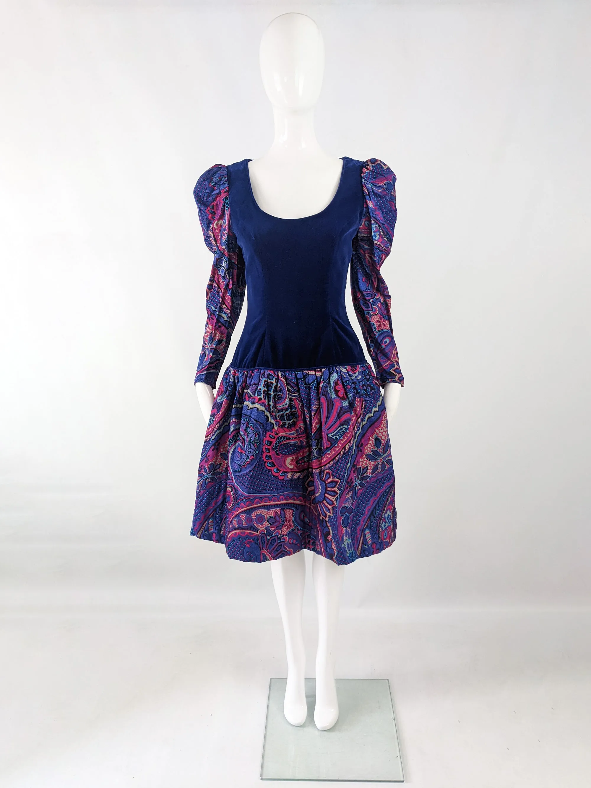 Victor Costa for Saks Fifth Avenue Vintage Velvet & Paisley Dress, 1980s