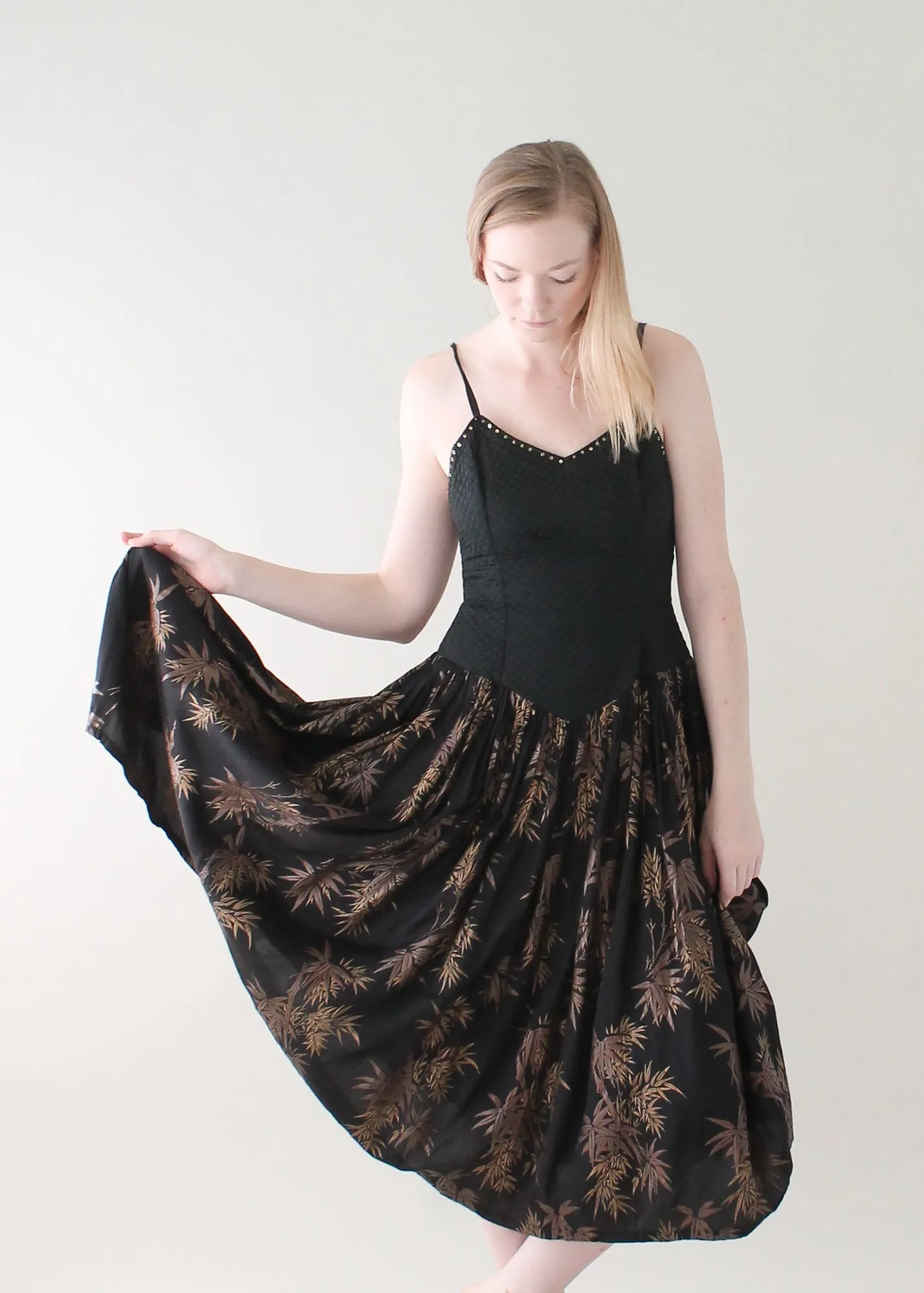 Vintage 1970s Black and Gold Sundress