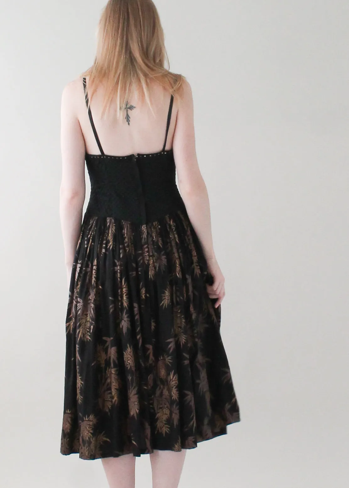 Vintage 1970s Black and Gold Sundress