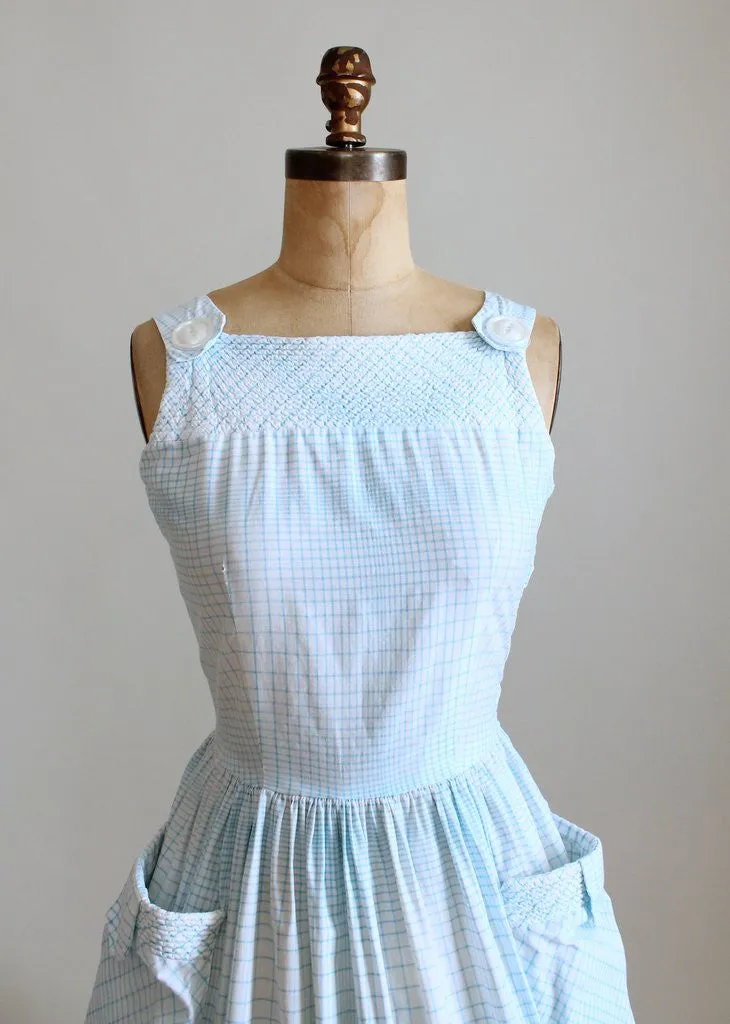 Vintage Early 1960s Graph Paper Cotton Sundress