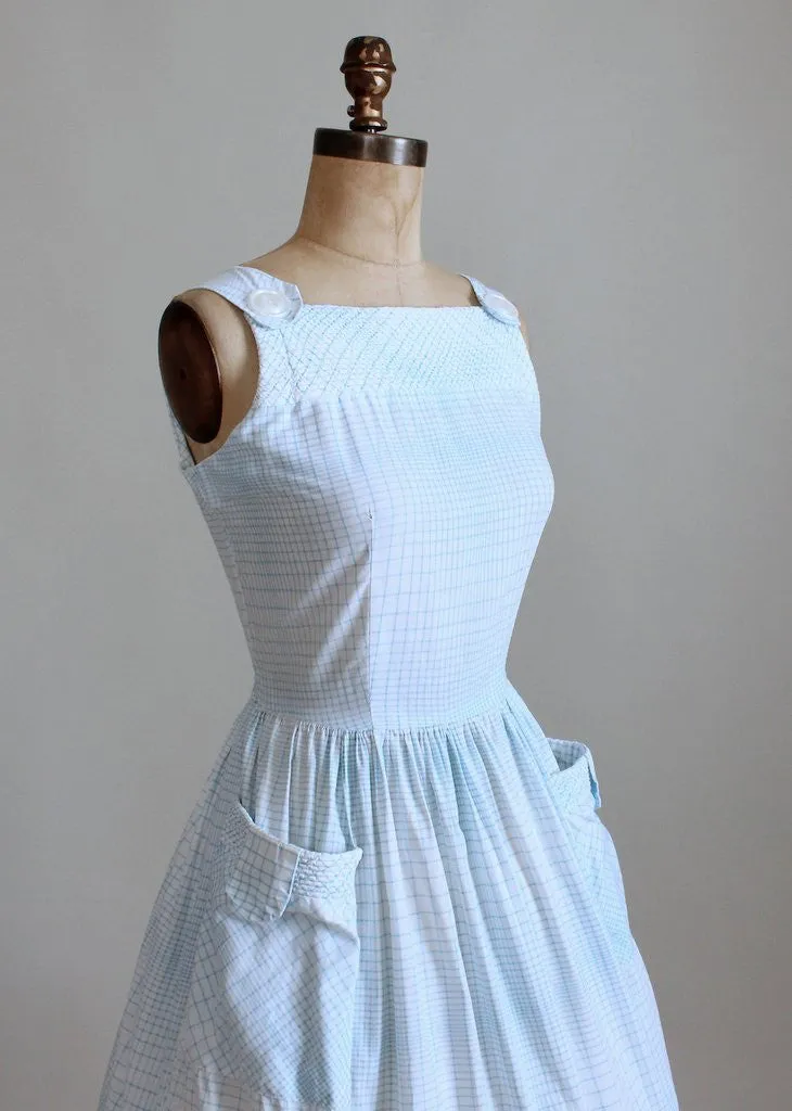 Vintage Early 1960s Graph Paper Cotton Sundress