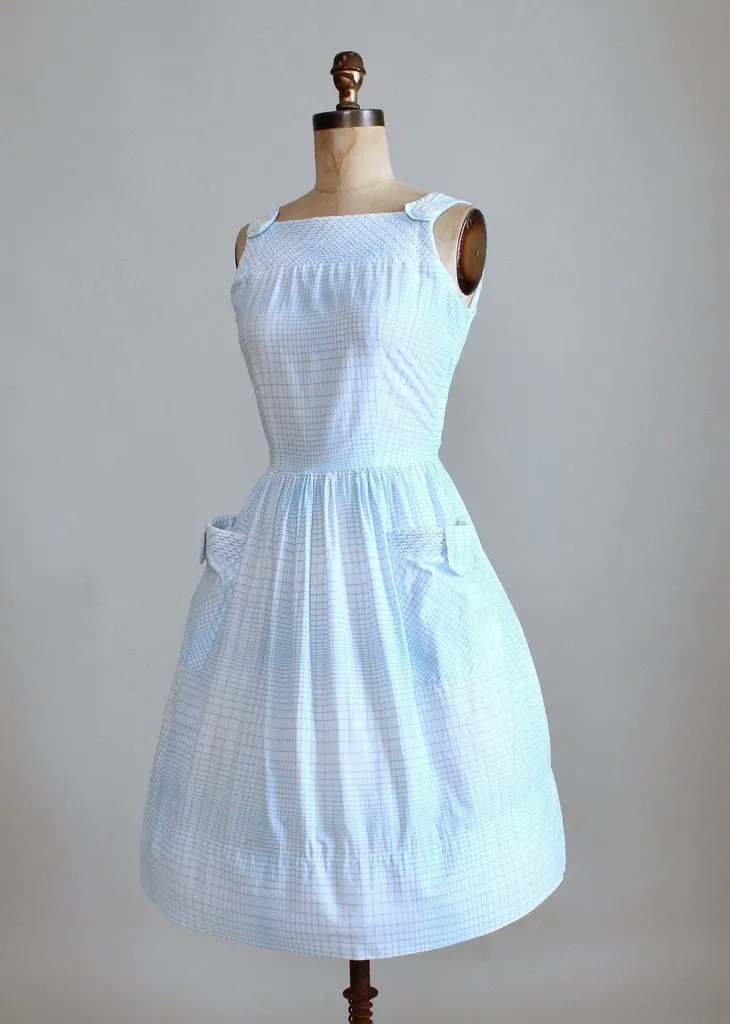 Vintage Early 1960s Graph Paper Cotton Sundress