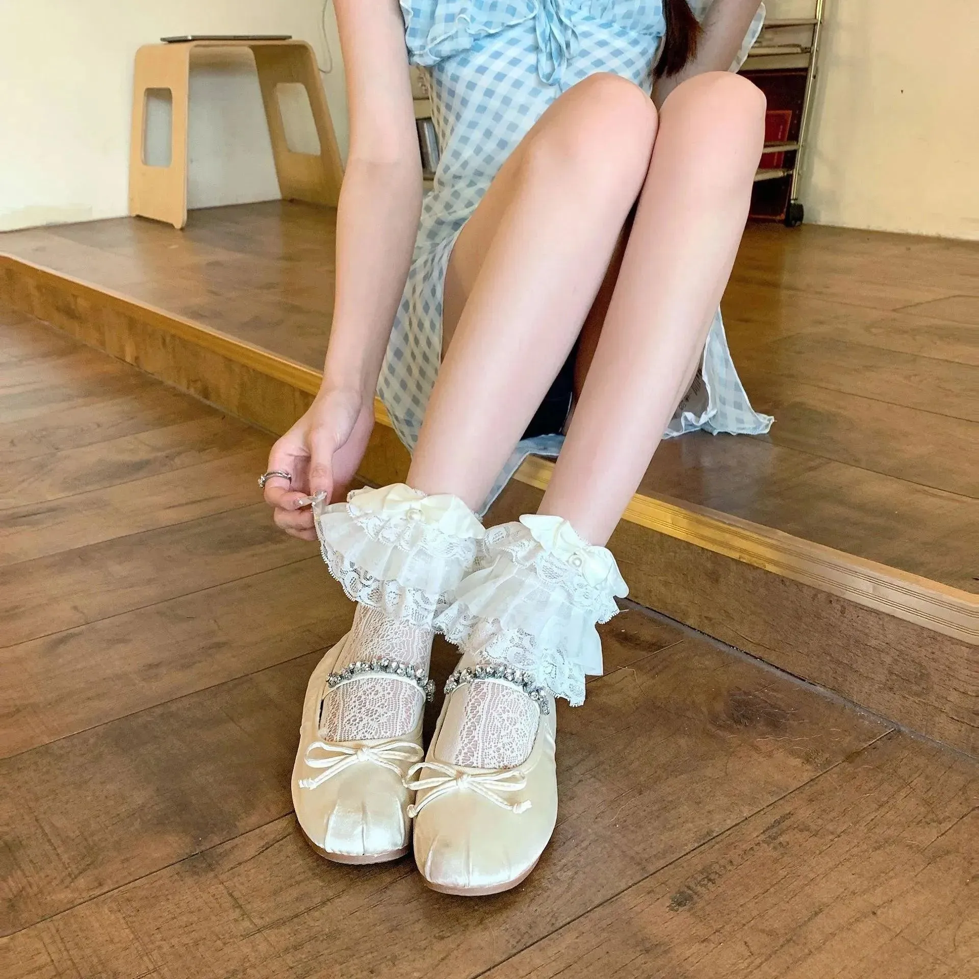 Vintage Frilly Ankle Socks with Lace | Ruffle Layers and Bow Detail