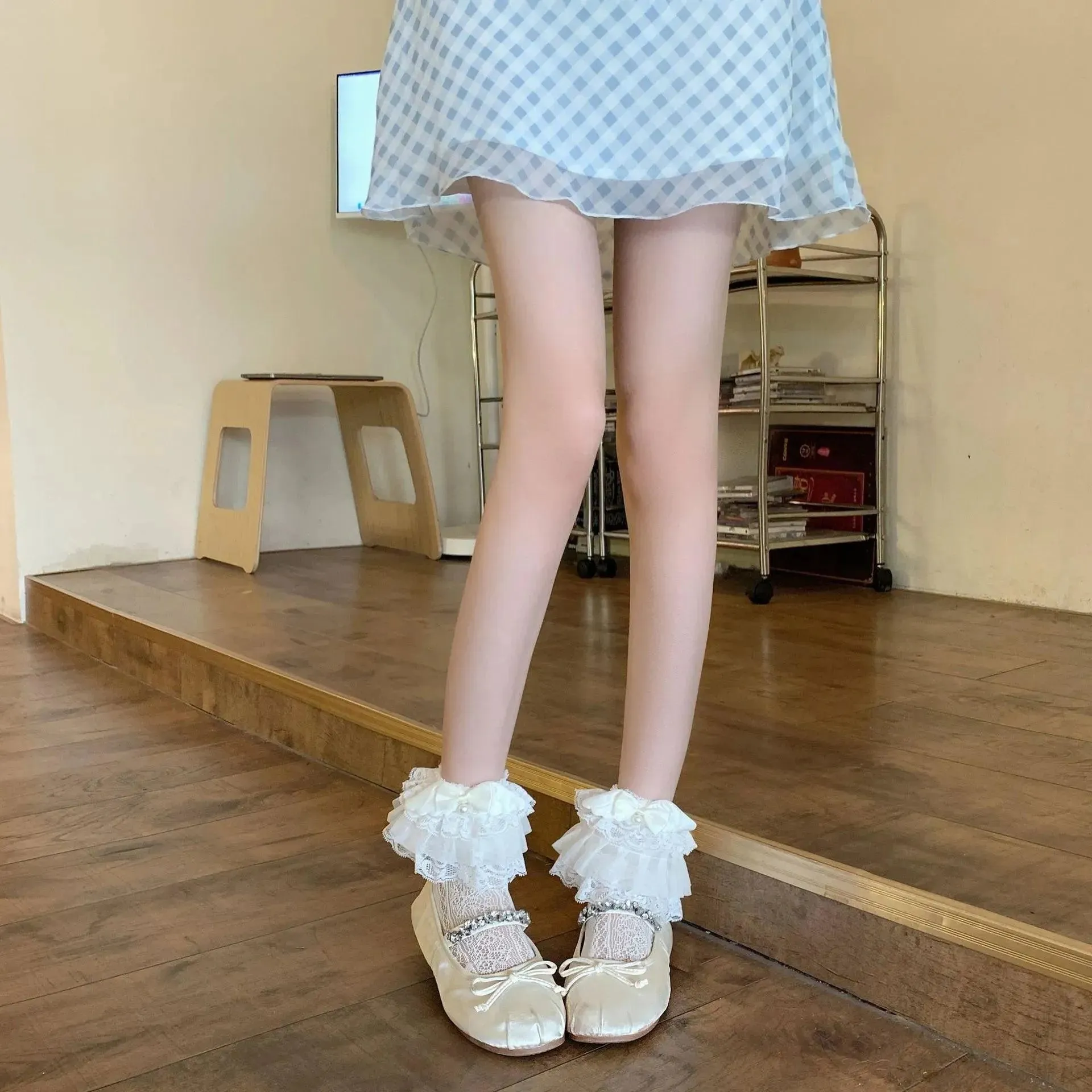 Vintage Frilly Ankle Socks with Lace | Ruffle Layers and Bow Detail