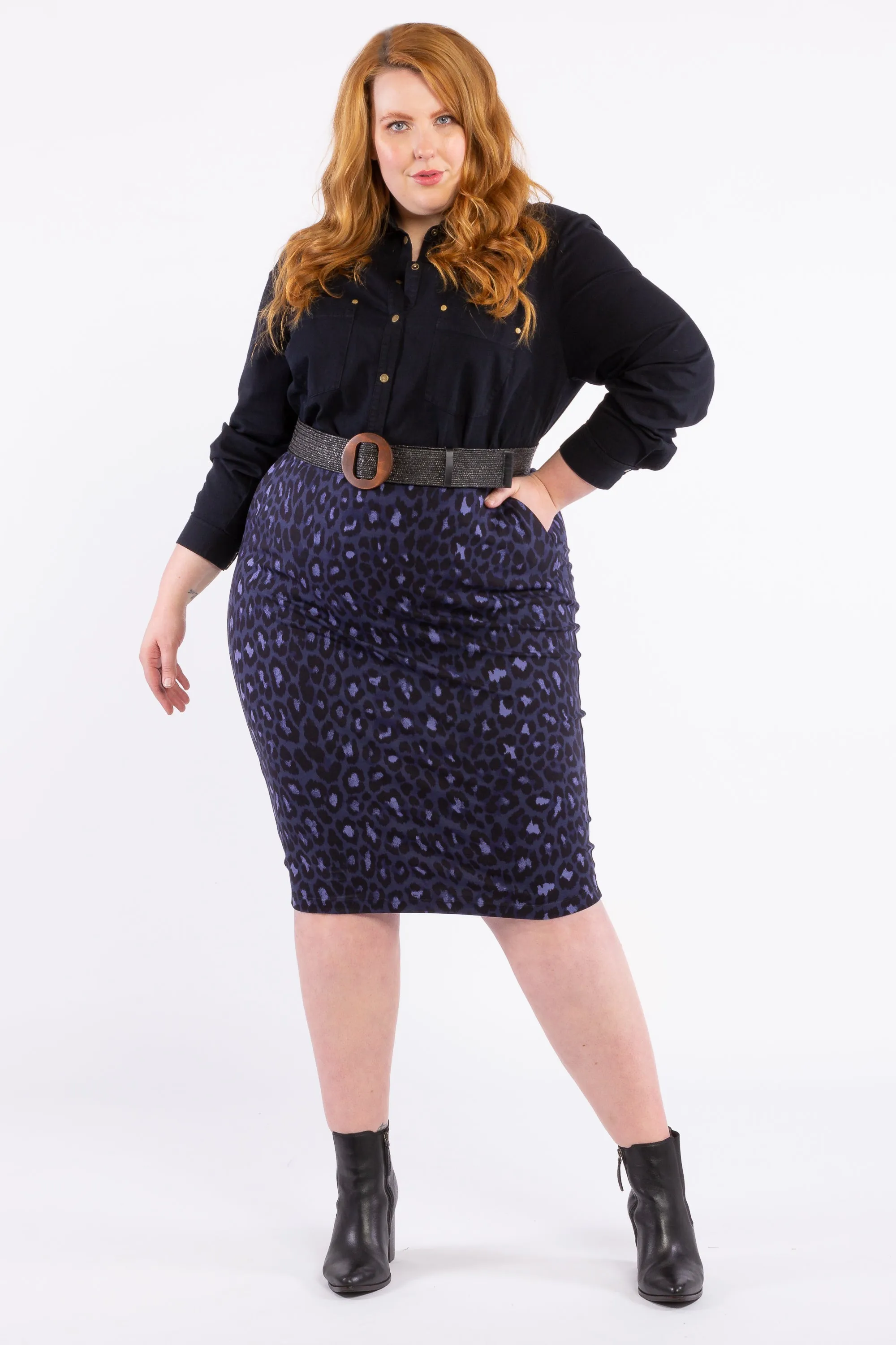 Wild Thing Pencil Skirt - Blue Animal - LAST ONE - SIZE XL (24/26)