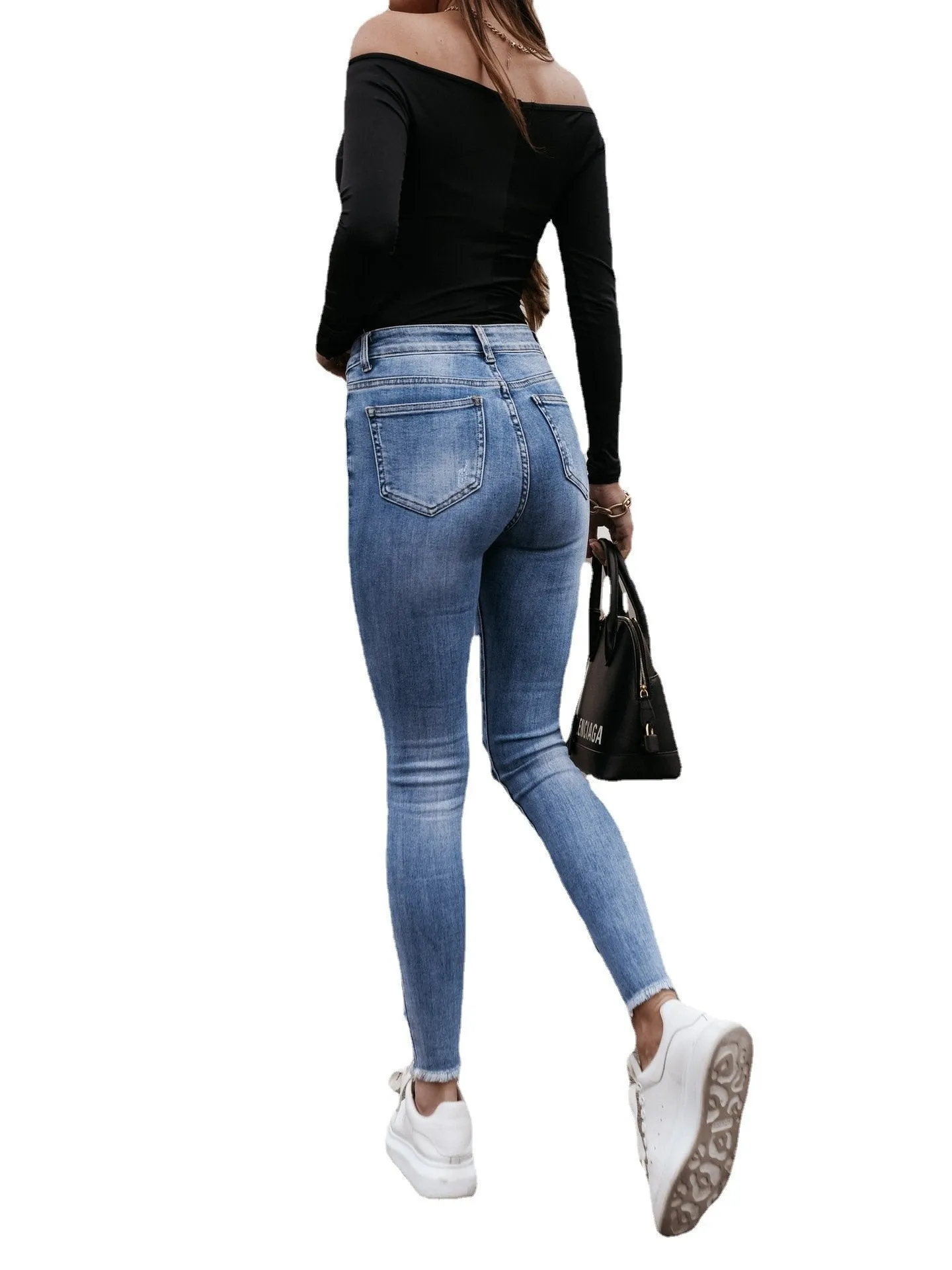 Women High Waist Skinny Stretch Ripped Destroyed Denim Pants