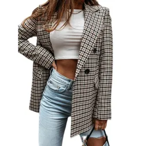 Women's Blazer Casual Jacket Long Sleeve Plaid Check Quilted