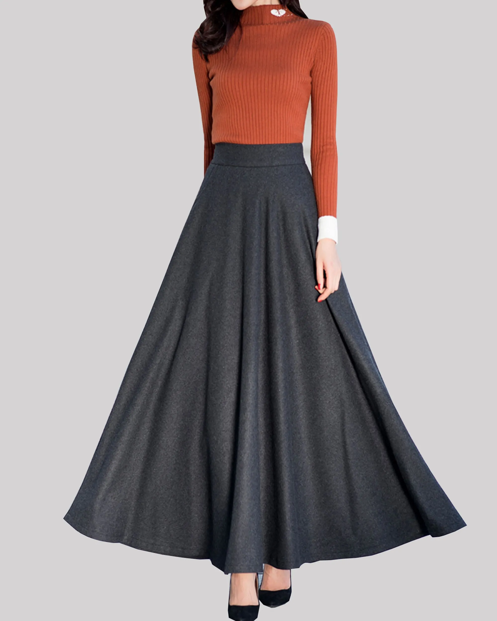 Wool skirt, Winter skirt, black skirt, long wool skirt, vintage skirt, high waist skirt, wool maxi skirt, elastic waist skirt Q0015