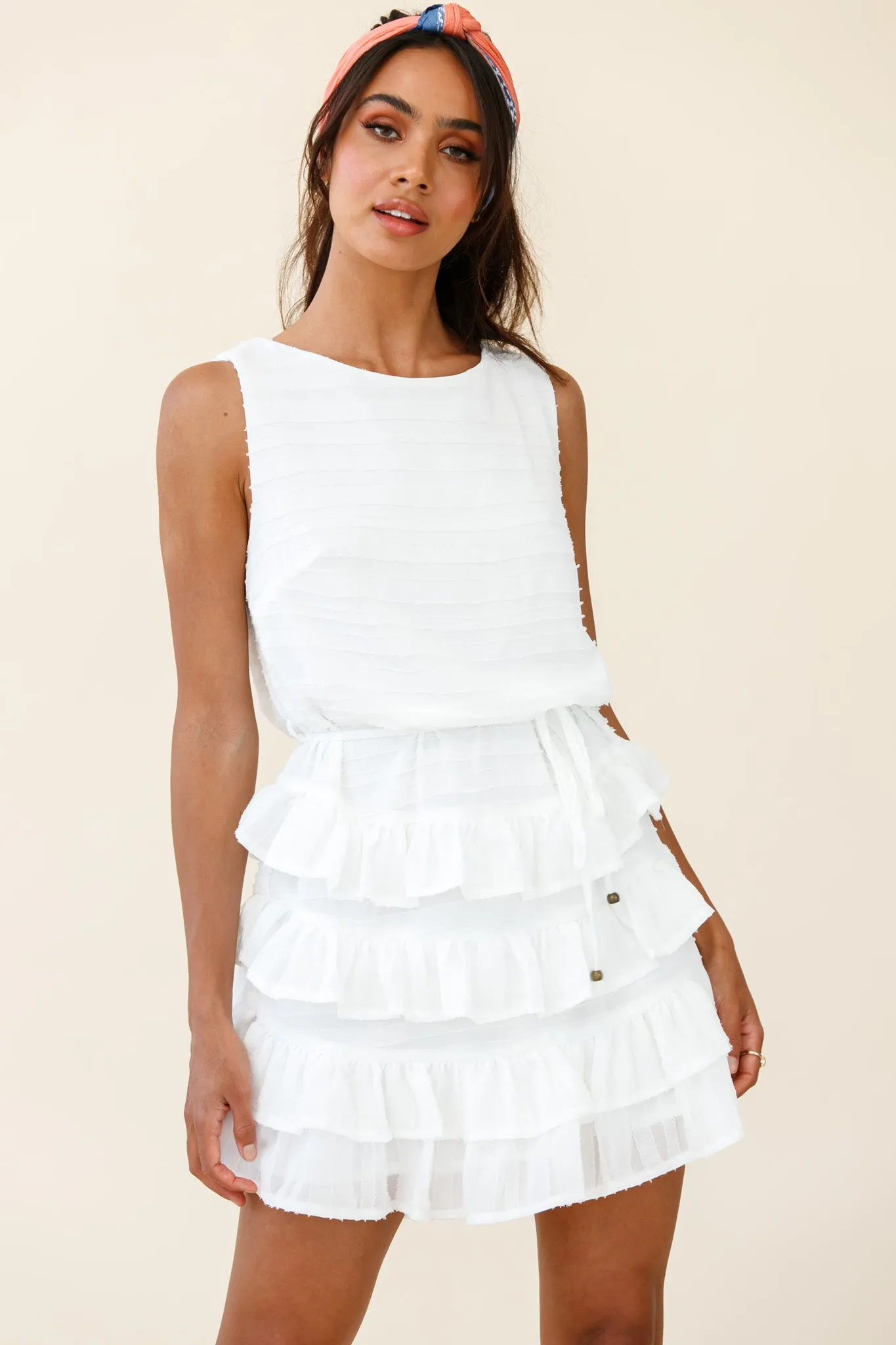 Zayah Sleeveless Layered Frill Dress White