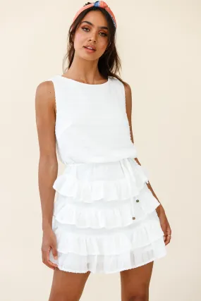 Zayah Sleeveless Layered Frill Dress White