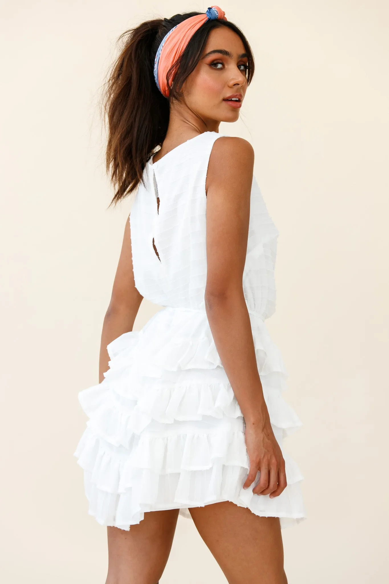 Zayah Sleeveless Layered Frill Dress White