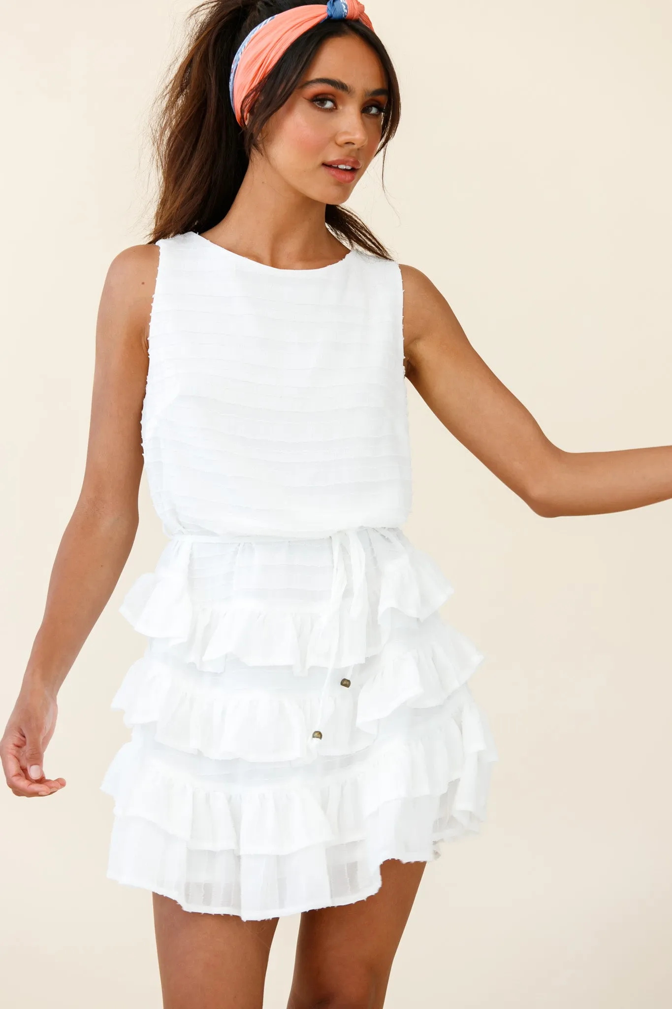 Zayah Sleeveless Layered Frill Dress White