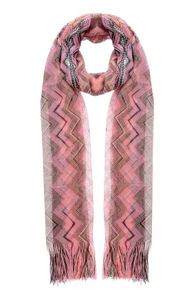 ZIG ZAG Pink Fringed Woman Scarf